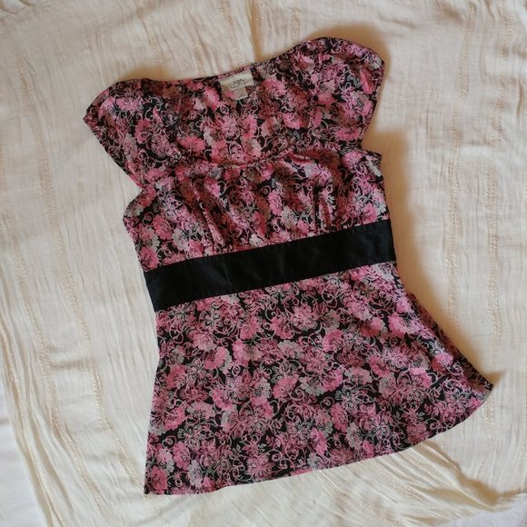 3/$15 LOFT | Spring Pink and Black Blouse - Picture 4 of 7